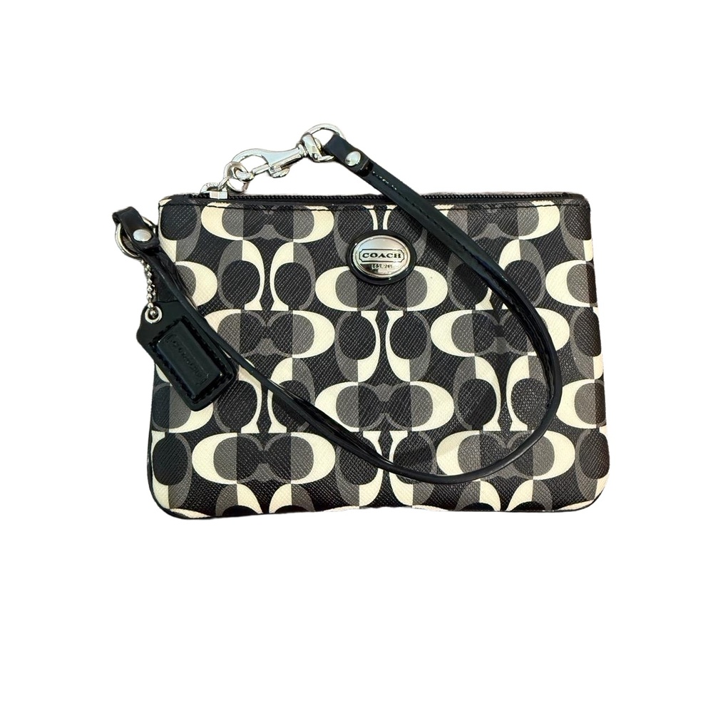 COACH Peyton Dream Wristlet Black Grey White Signature Canvas Mini Purse Clutch
